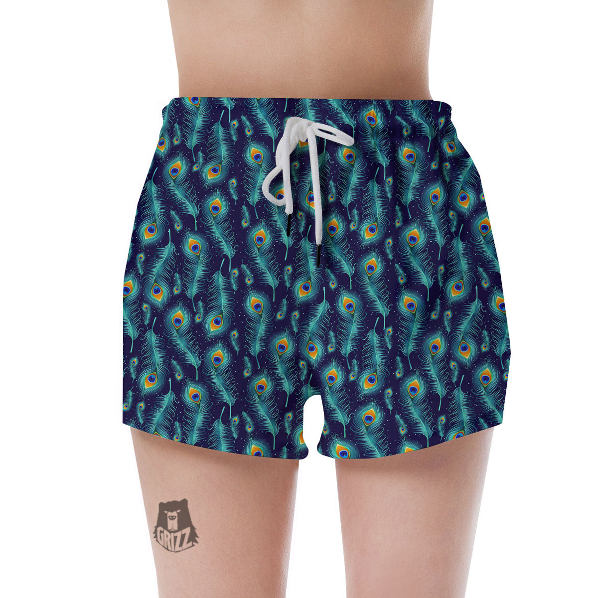 Peacock Tail Print Pattern Women's Shorts-grizzshop