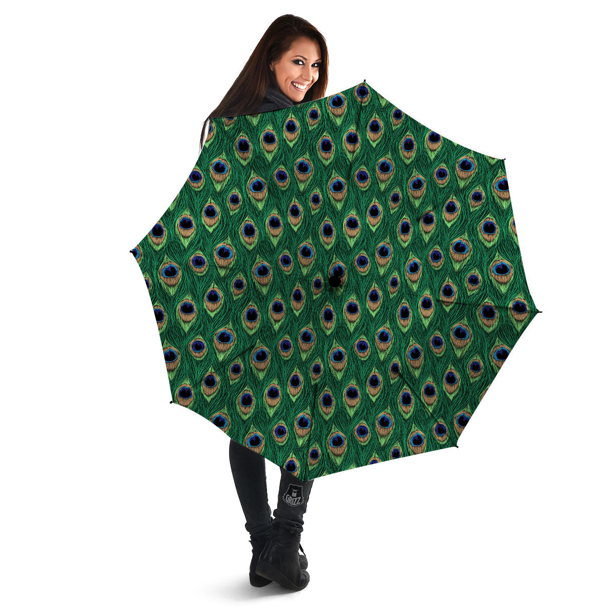 Peacock Tail Print Umbrella-grizzshop