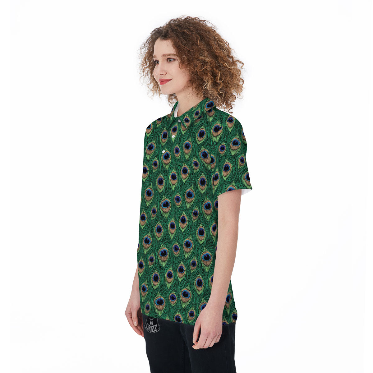 Peacock Tail Print Women's Golf Shirts-grizzshop