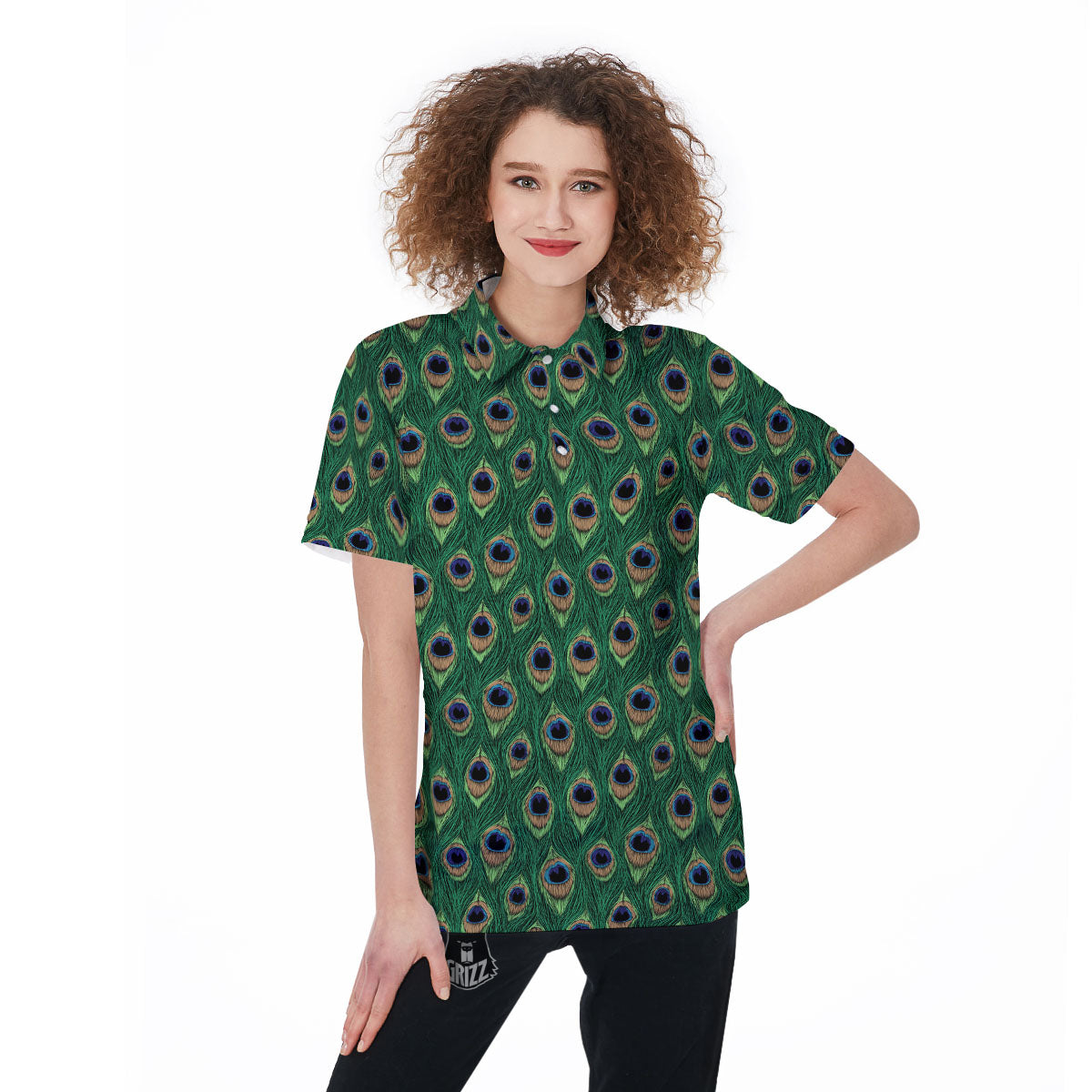 Peacock Tail Print Women's Golf Shirts-grizzshop
