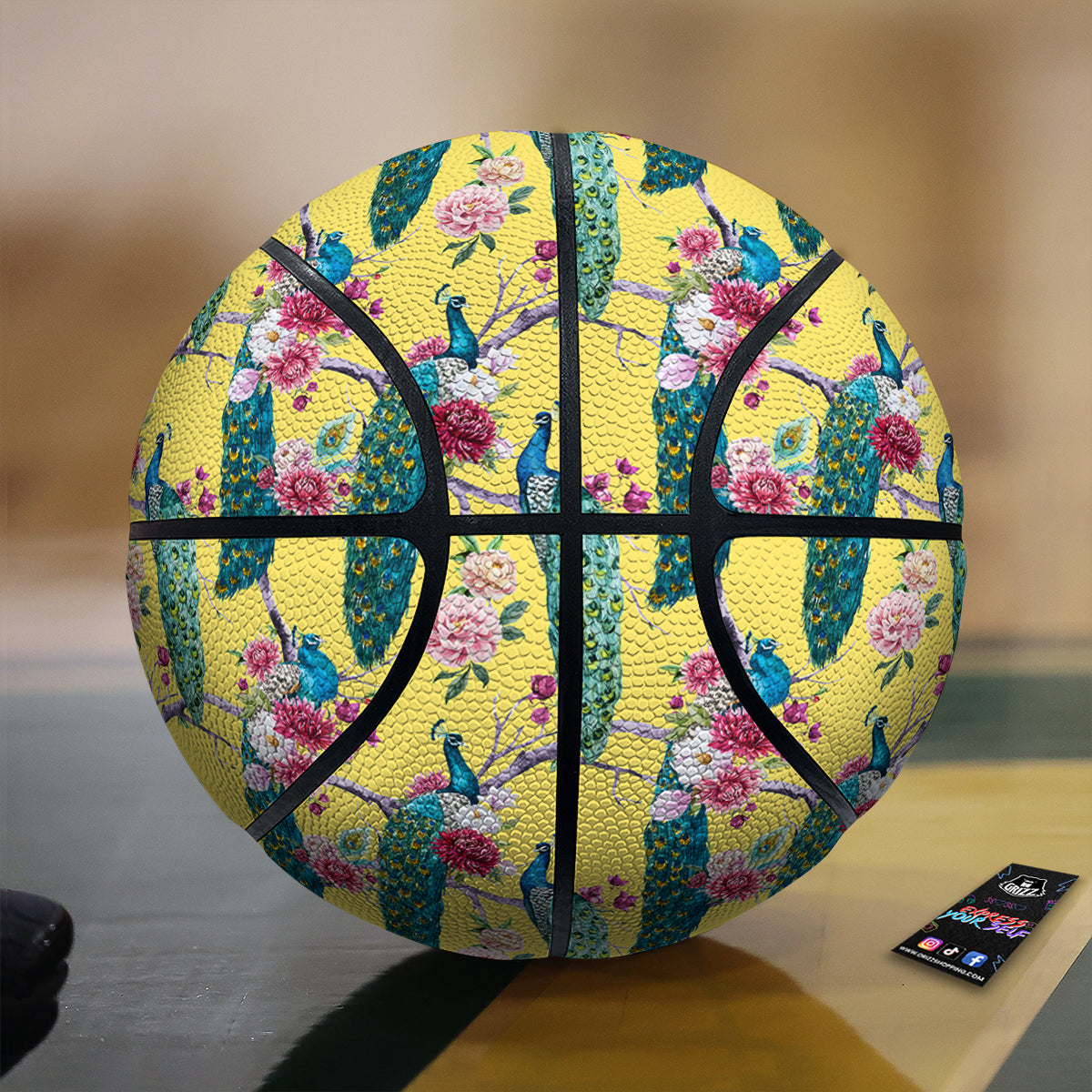 Peacock Vintage Watercolor Print Pattern Basketball