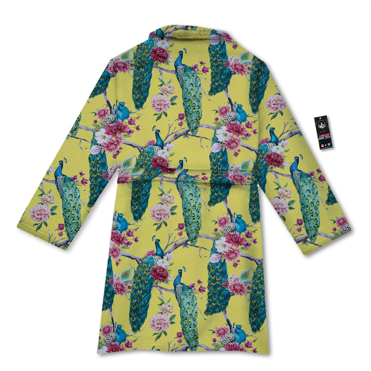 Peacock Vintage Watercolor Print Pattern Bathrobe-grizzshop