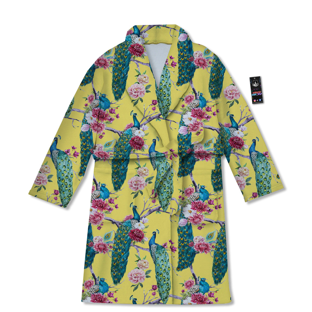Peacock Vintage Watercolor Print Pattern Bathrobe-grizzshop