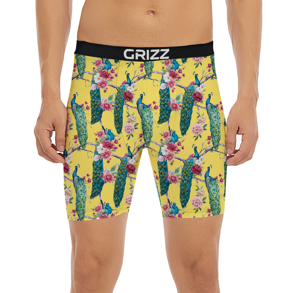 Peacock Vintage Watercolor Print Pattern Boxer Briefs-grizzshop