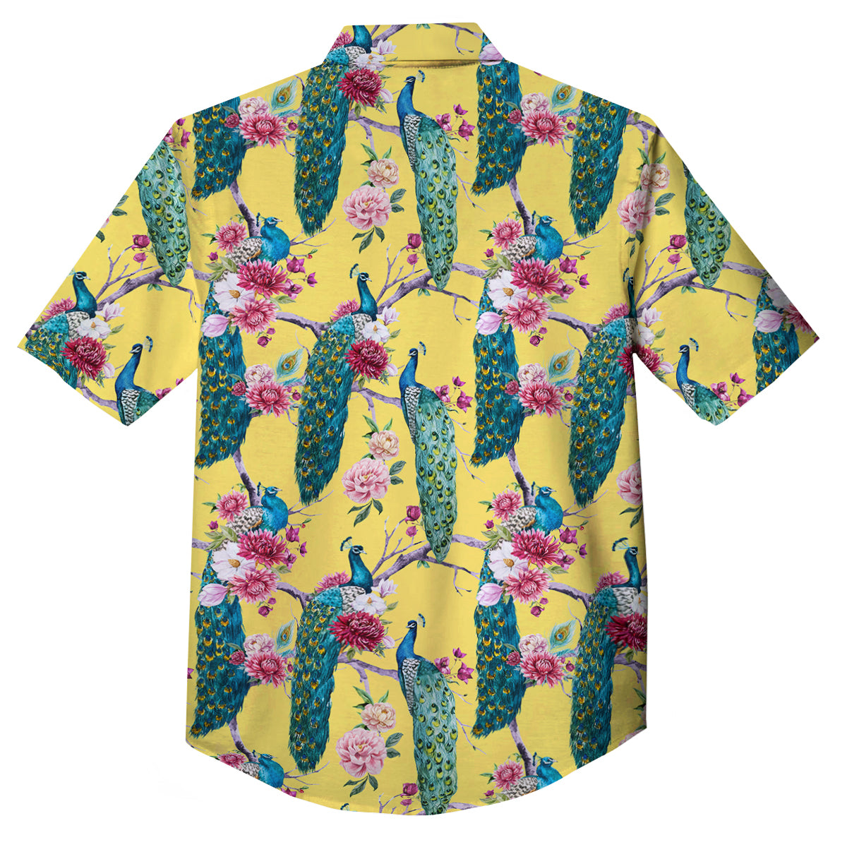 Peacock Vintage Watercolor Print Pattern Button Up Shirt-grizzshop