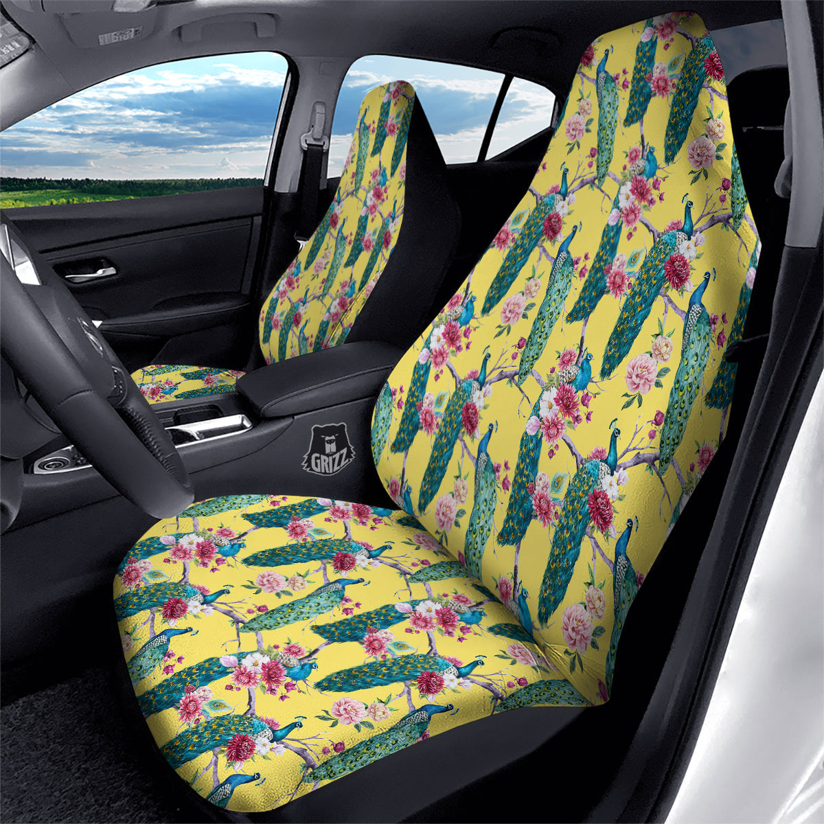Peacock Vintage Watercolor Print Pattern Car Seat Covers-grizzshop