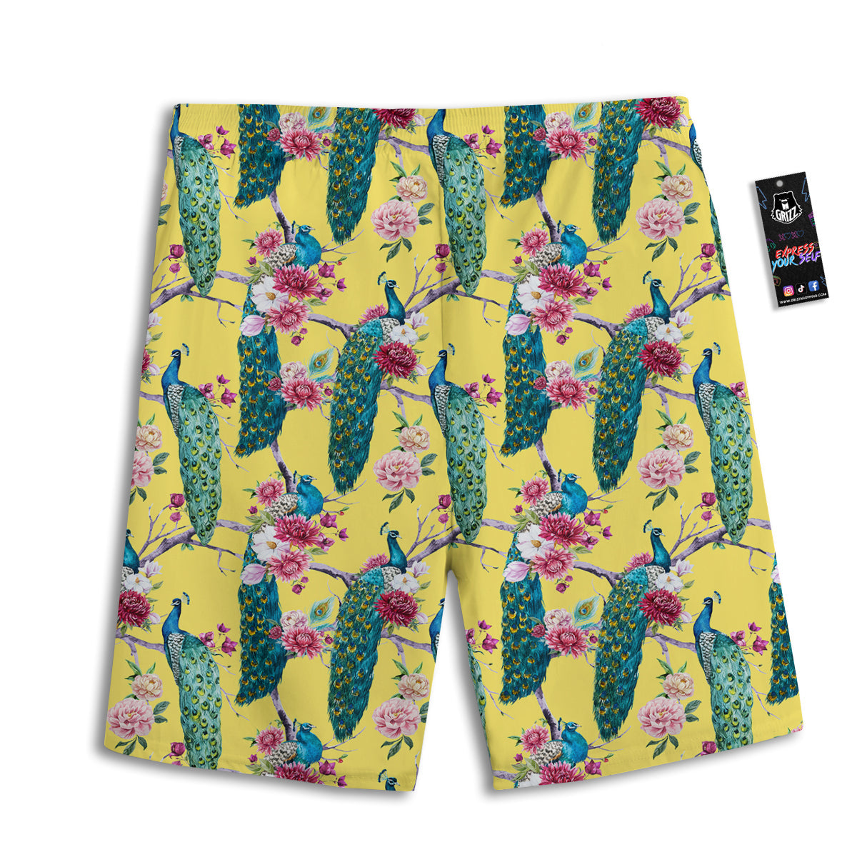 Peacock Vintage Watercolor Print Pattern Men's Athletic Shorts