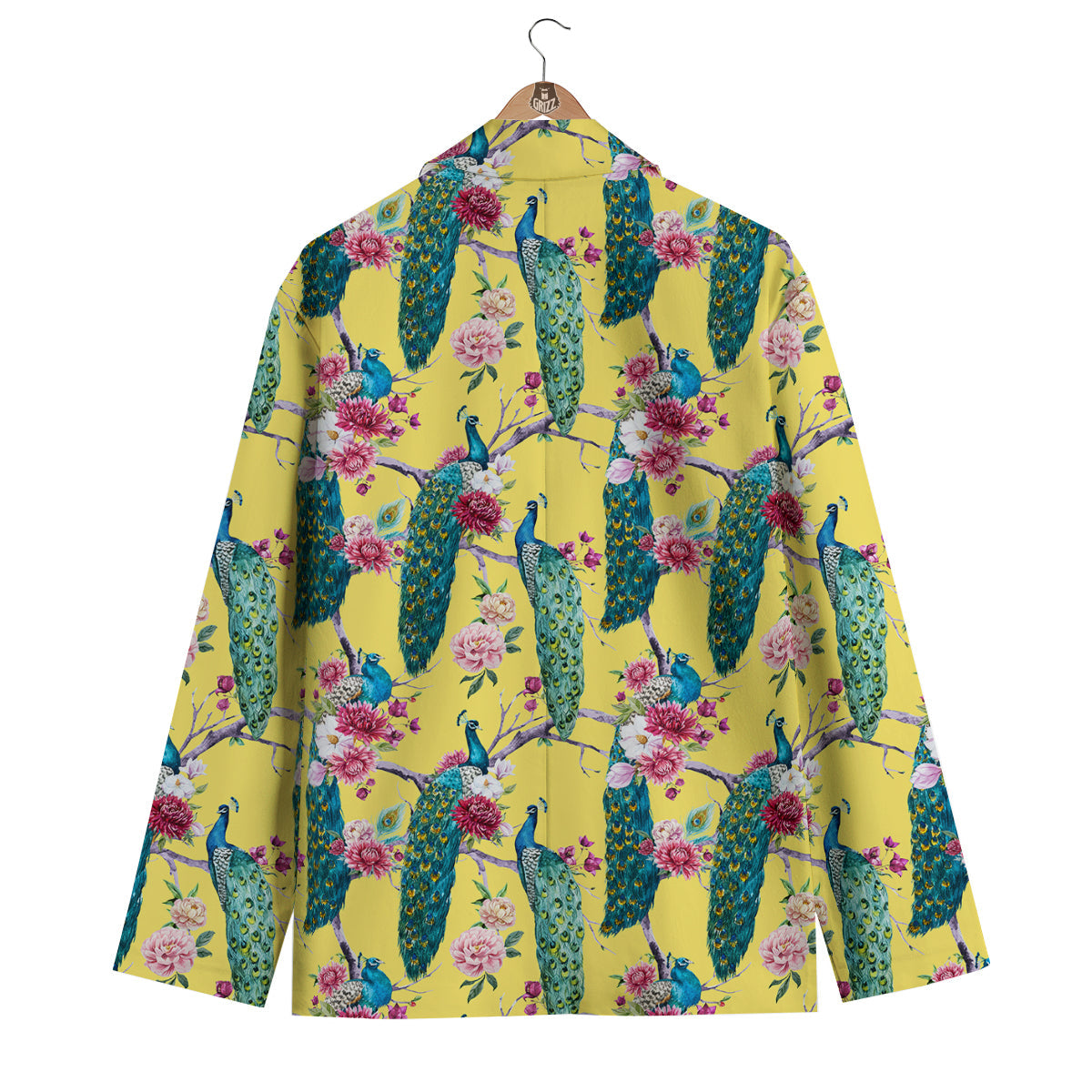 Peacock Vintage Watercolor Print Pattern Men's Blazer-grizzshop