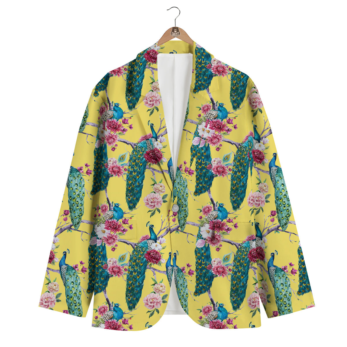 Peacock Vintage Watercolor Print Pattern Men's Blazer-grizzshop