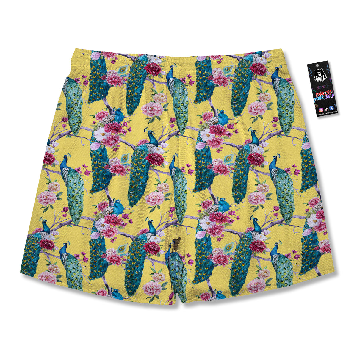 Peacock Vintage Watercolor Print Pattern Men's Running Shorts-grizzshop