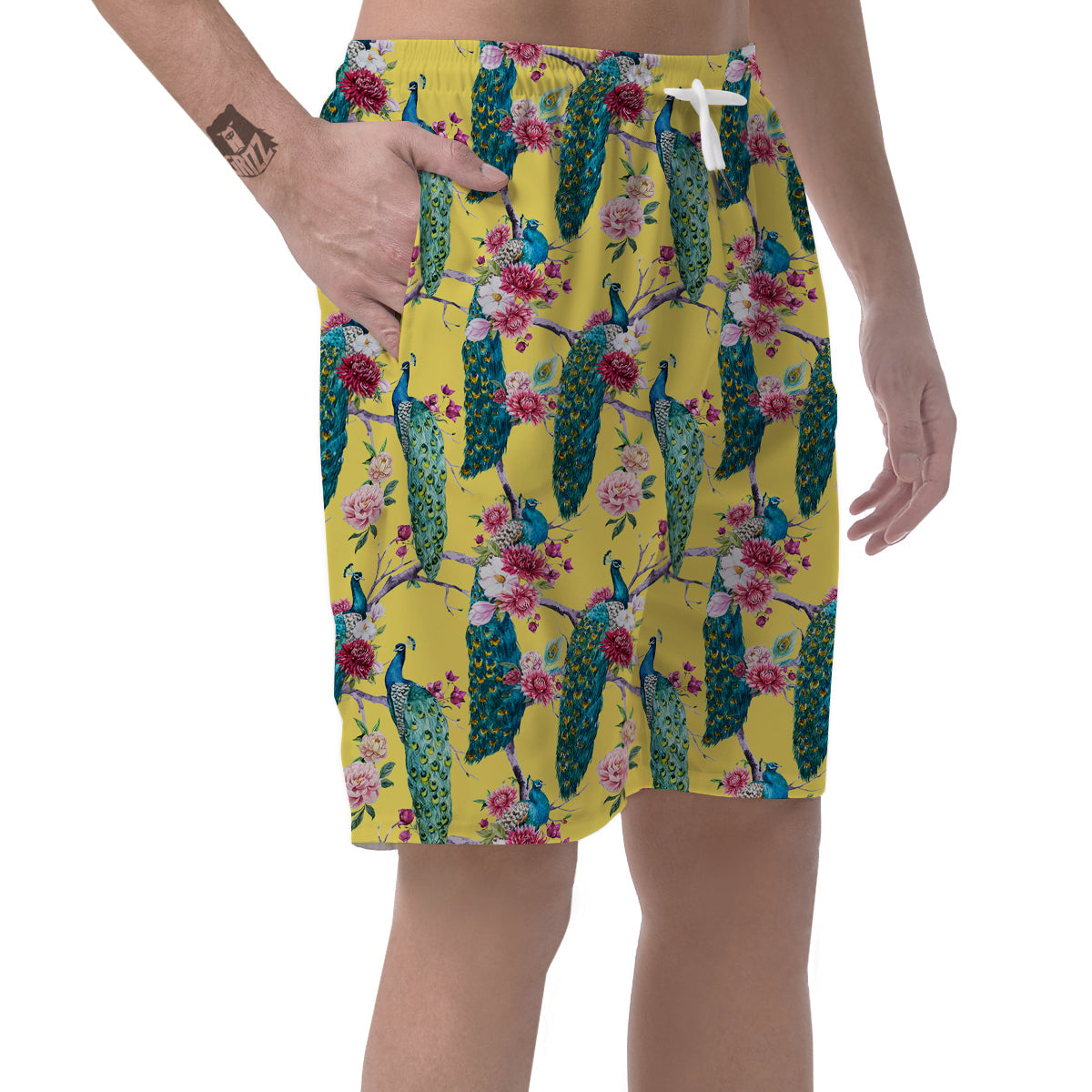 Peacock Vintage Watercolor Print Pattern Men's Shorts-grizzshop