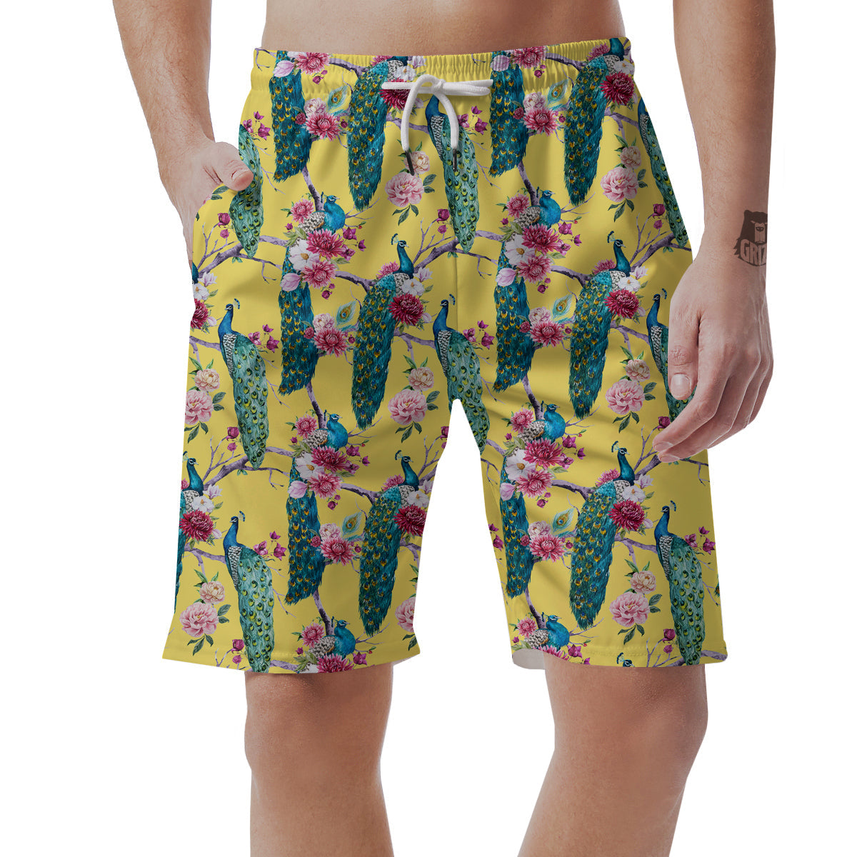 Peacock Vintage Watercolor Print Pattern Men's Shorts-grizzshop