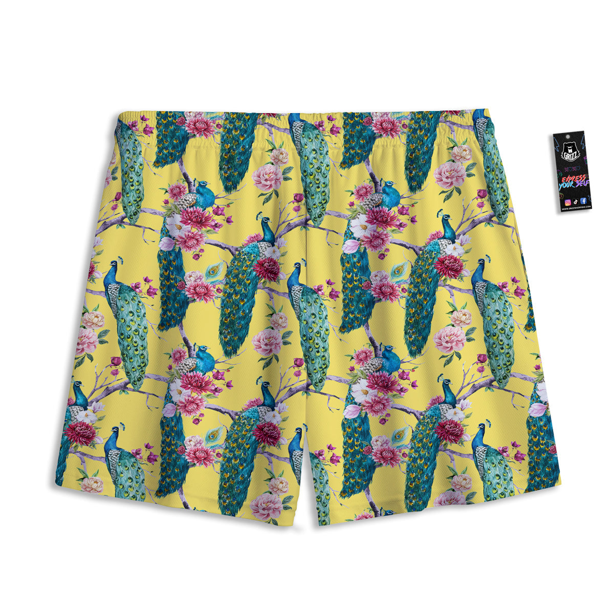 Peacock Vintage Watercolor Print Pattern Mesh Shorts