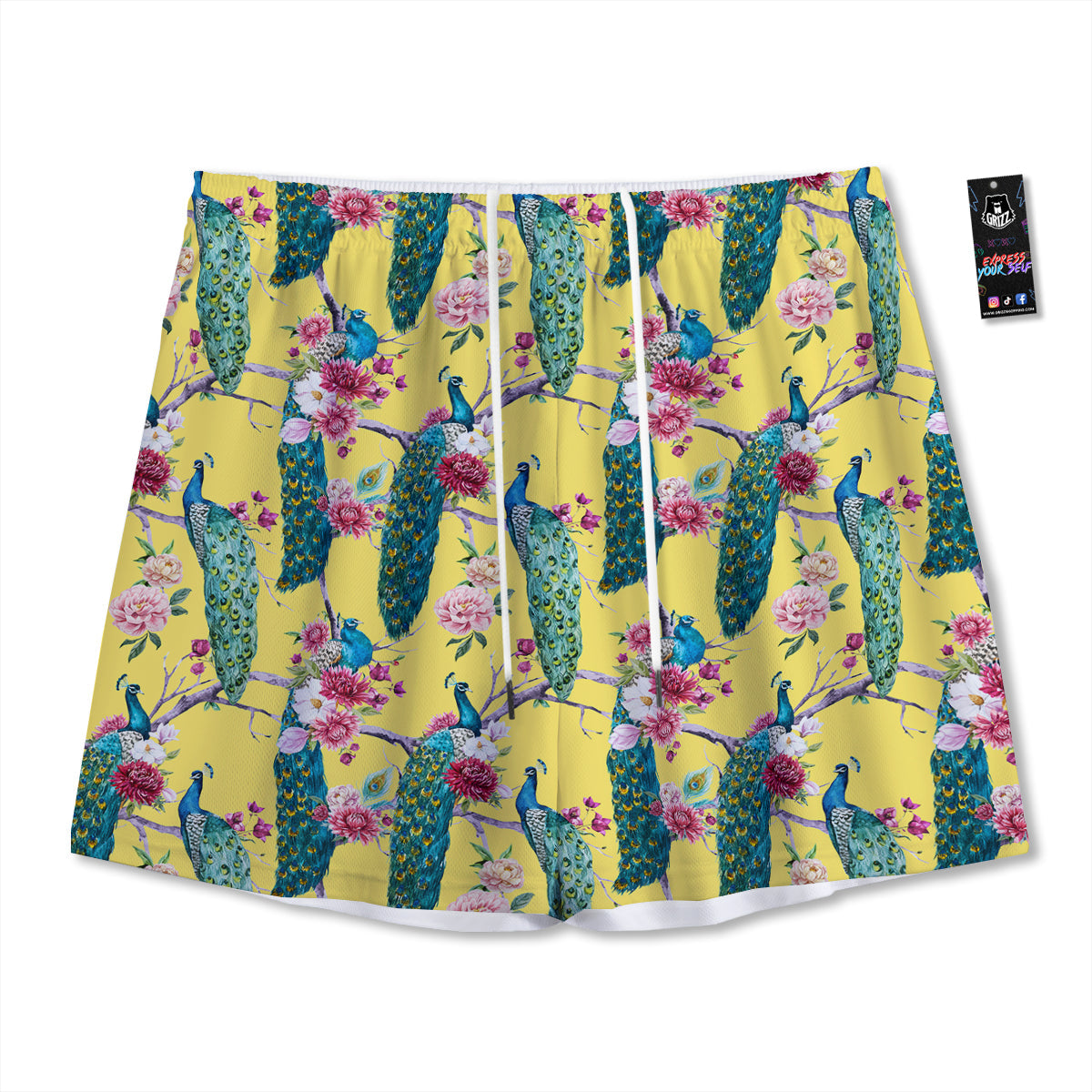 Peacock Vintage Watercolor Print Pattern Mesh Shorts