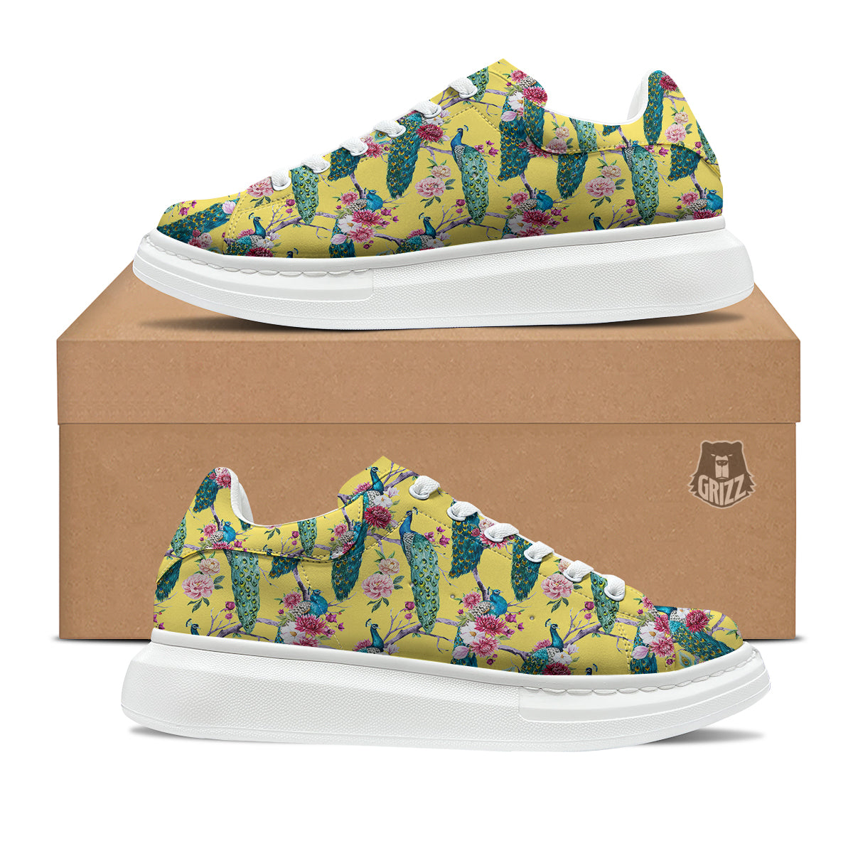 Peacock Vintage Watercolor Print Pattern Platform Shoes-grizzshop