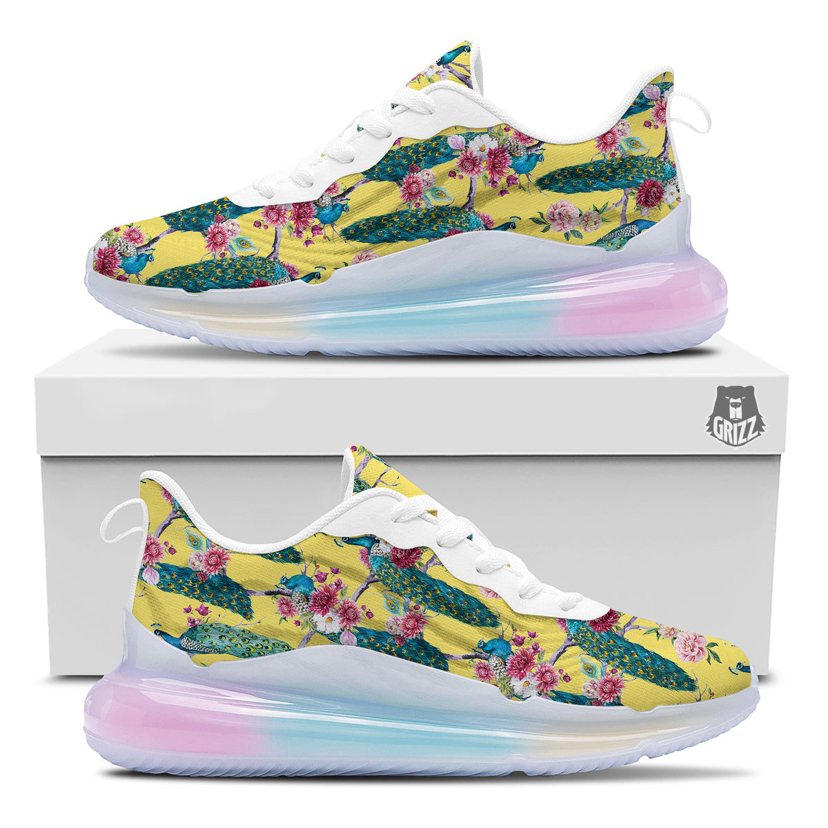Peacock Vintage Watercolor Print Pattern Running Sneakers-grizzshop
