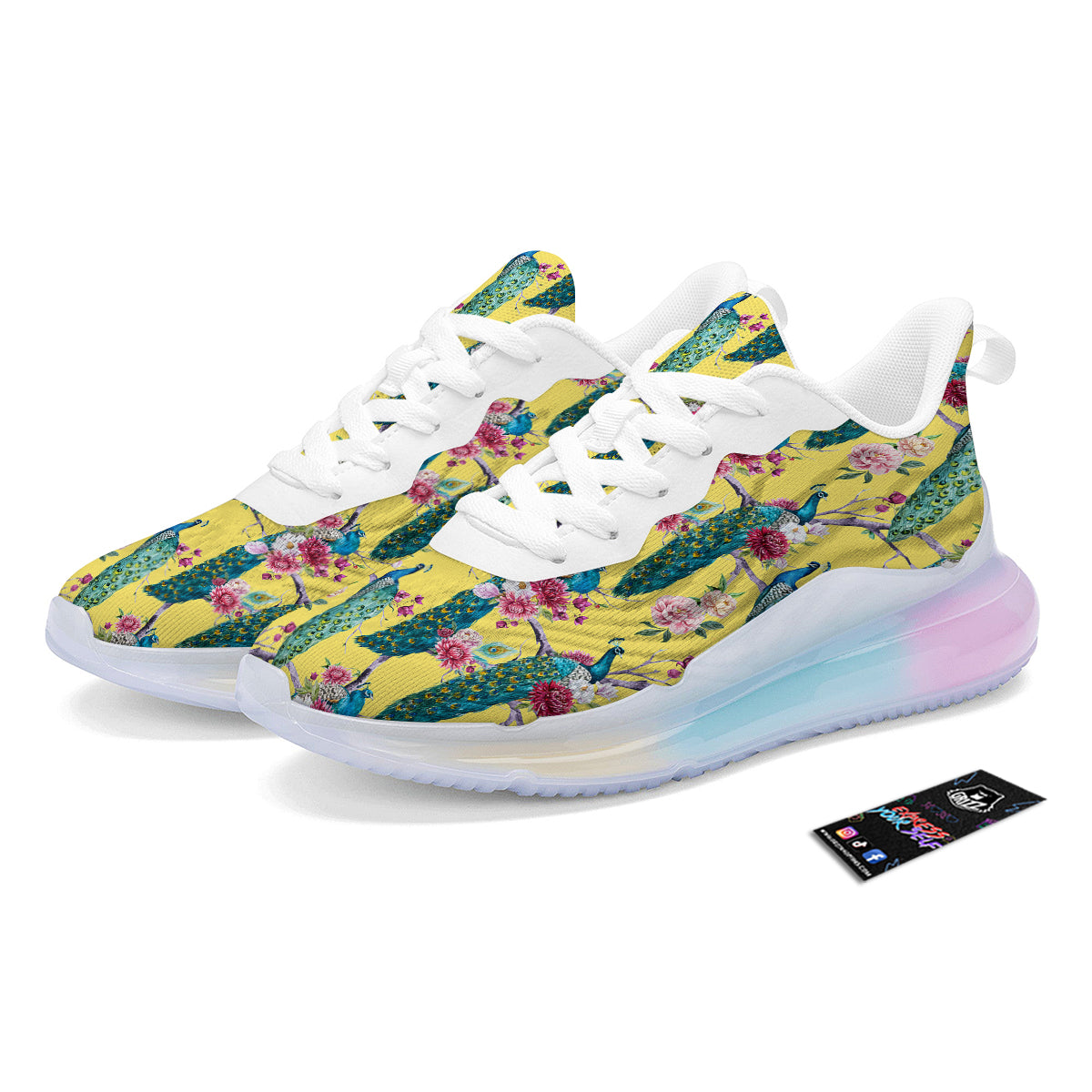 Peacock Vintage Watercolor Print Pattern Running Sneakers-grizzshop