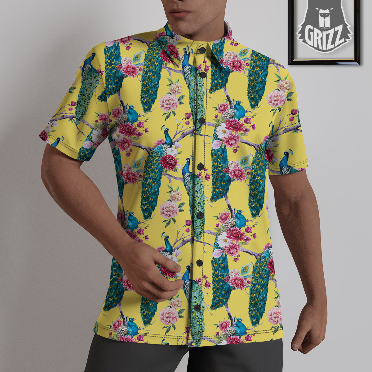 Peacock Vintage Watercolor Print Pattern Untucked Shirts-grizzshop