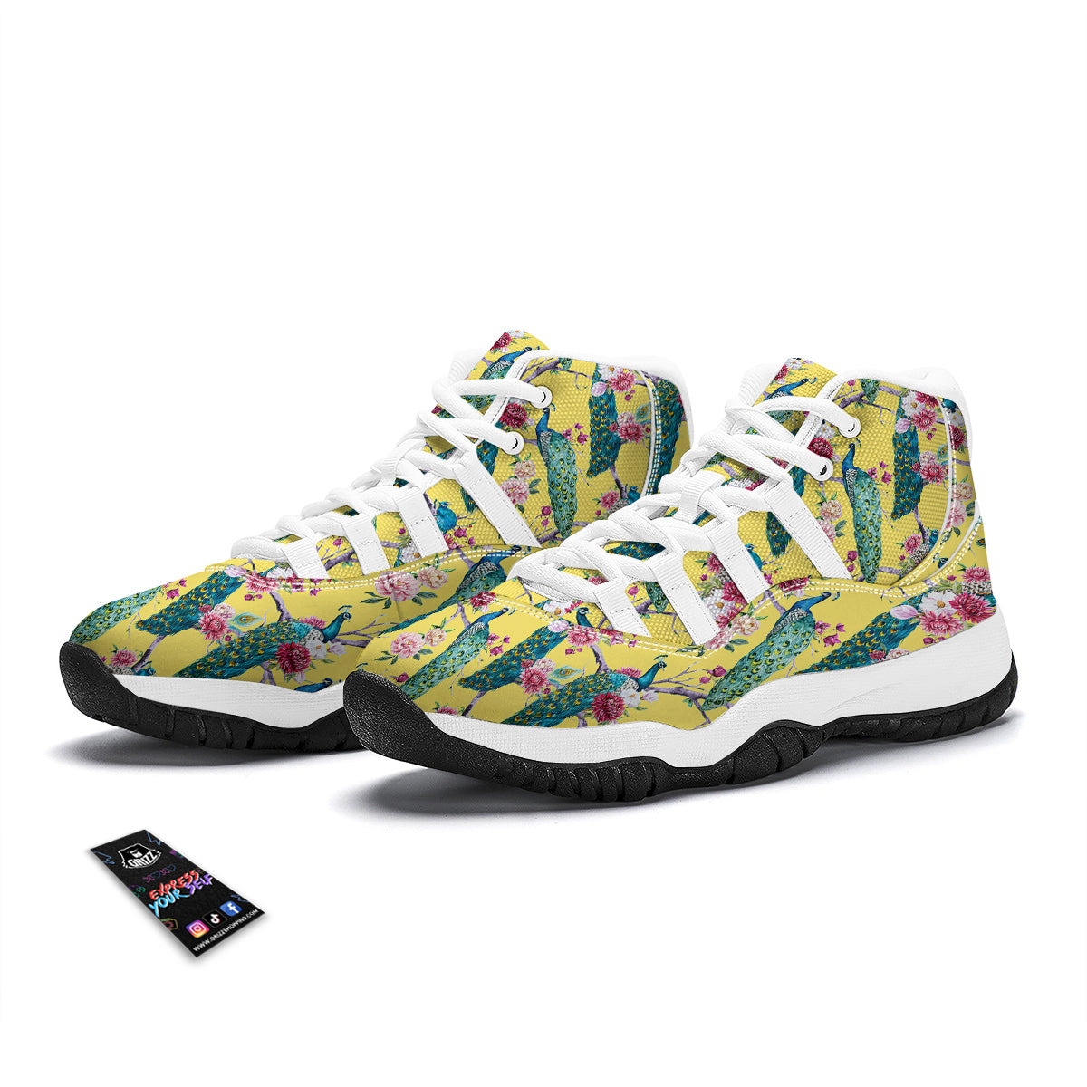 Peacock Vintage Watercolor Print Pattern White Bball Shoes-grizzshop