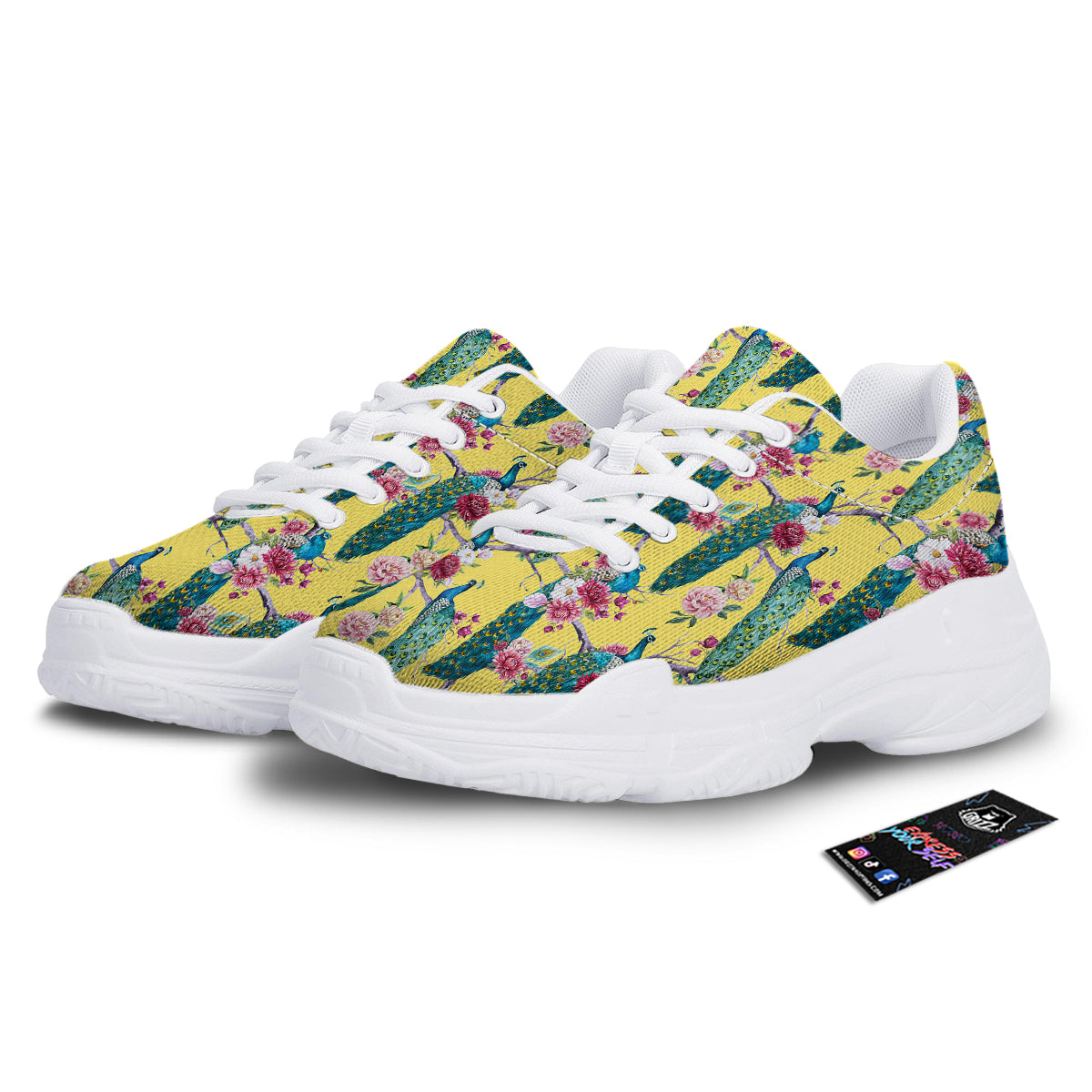 Peacock Vintage Watercolor Print Pattern White Chunky Shoes-grizzshop