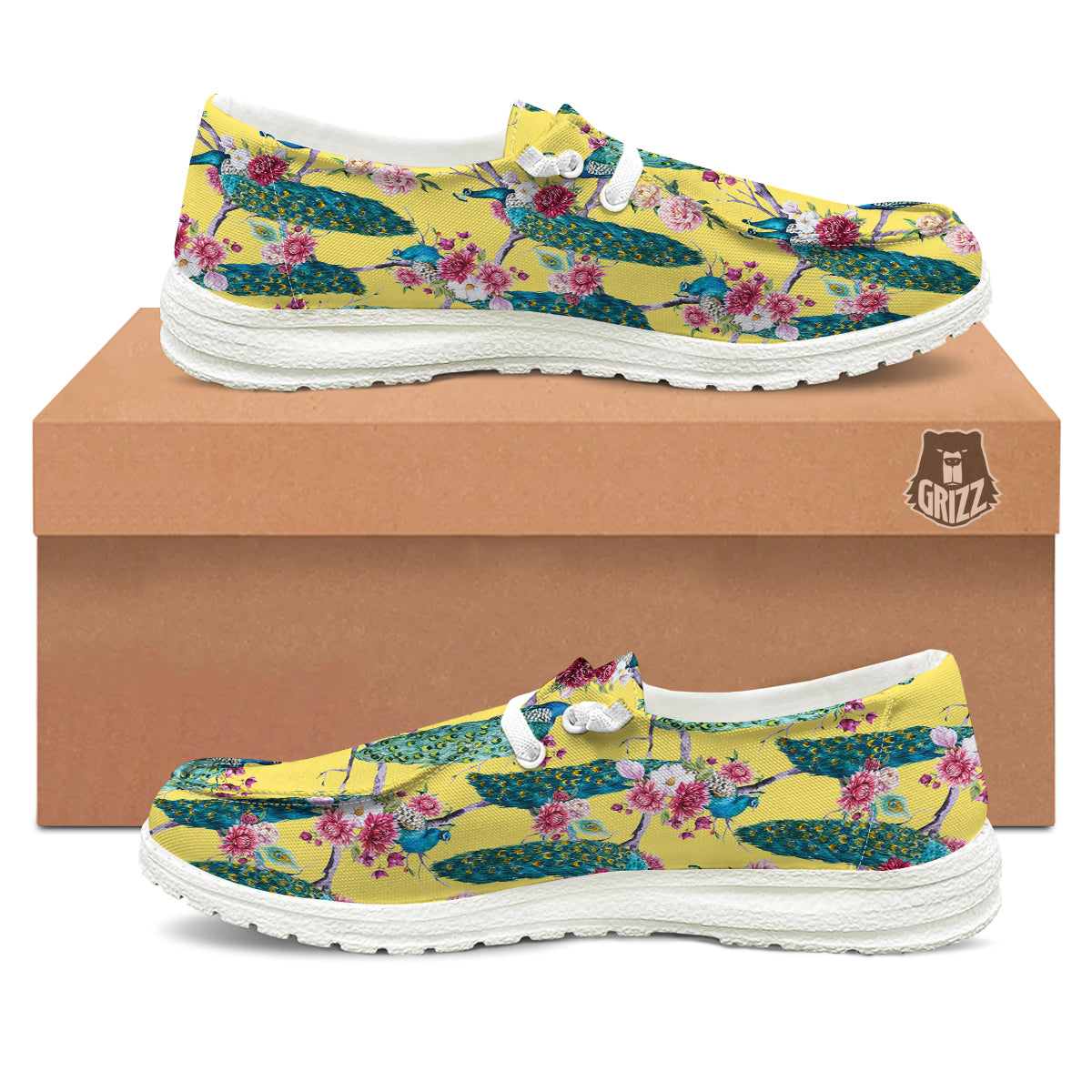 Peacock Vintage Watercolor Print Pattern White Loafers-grizzshop