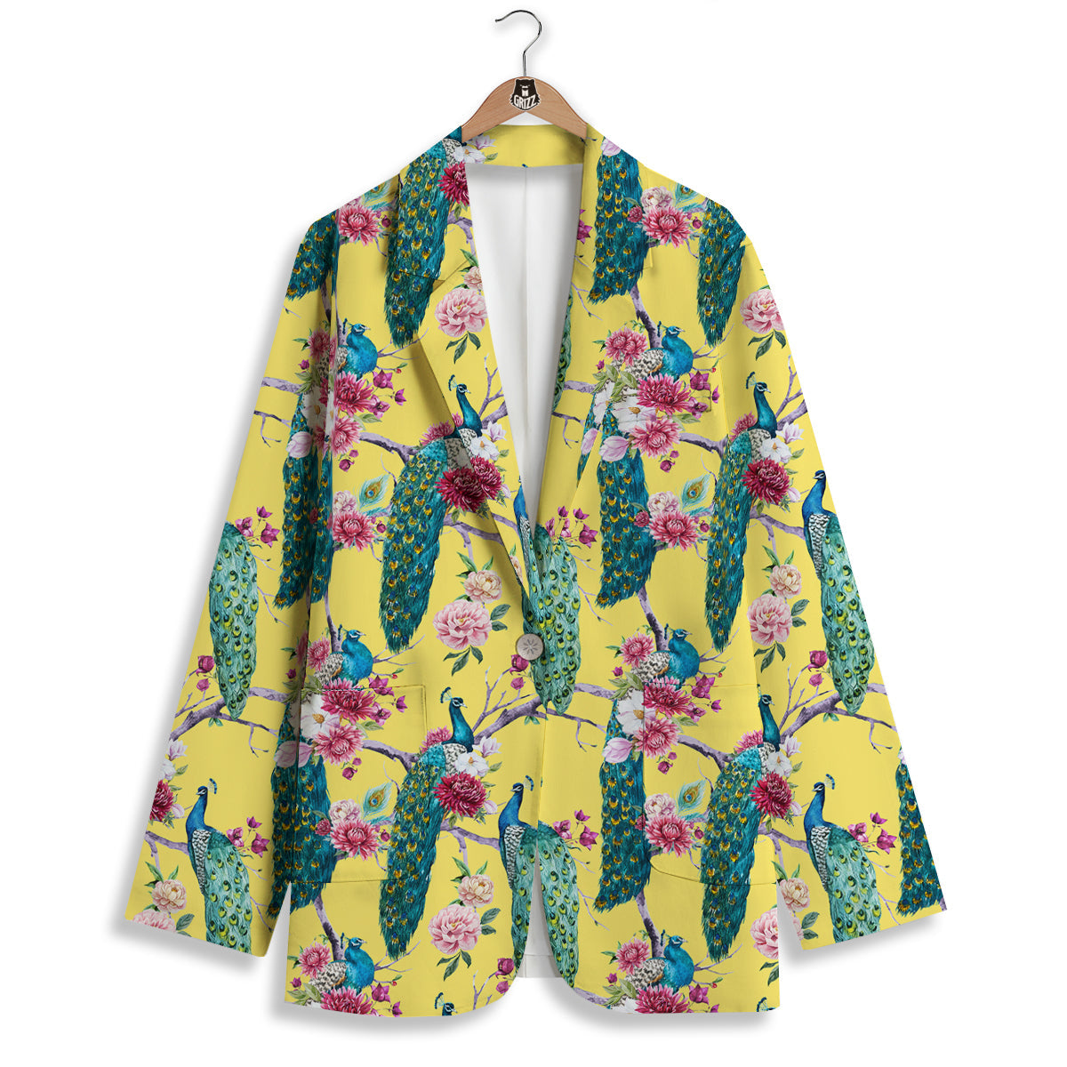 Peacock Vintage Watercolor Print Pattern Women's Blazer-grizzshop