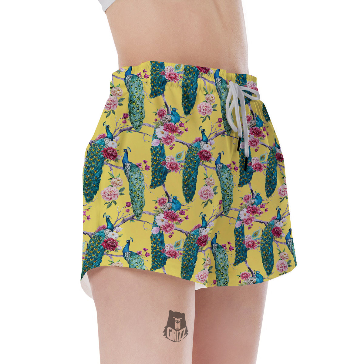 Peacock Vintage Watercolor Print Pattern Women's Shorts-grizzshop