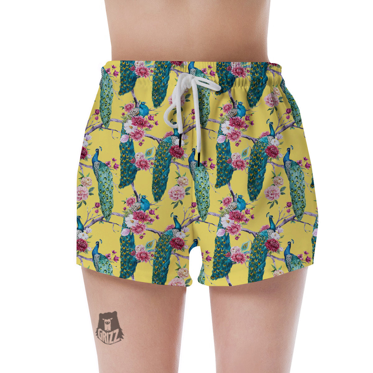 Peacock Vintage Watercolor Print Pattern Women's Shorts-grizzshop