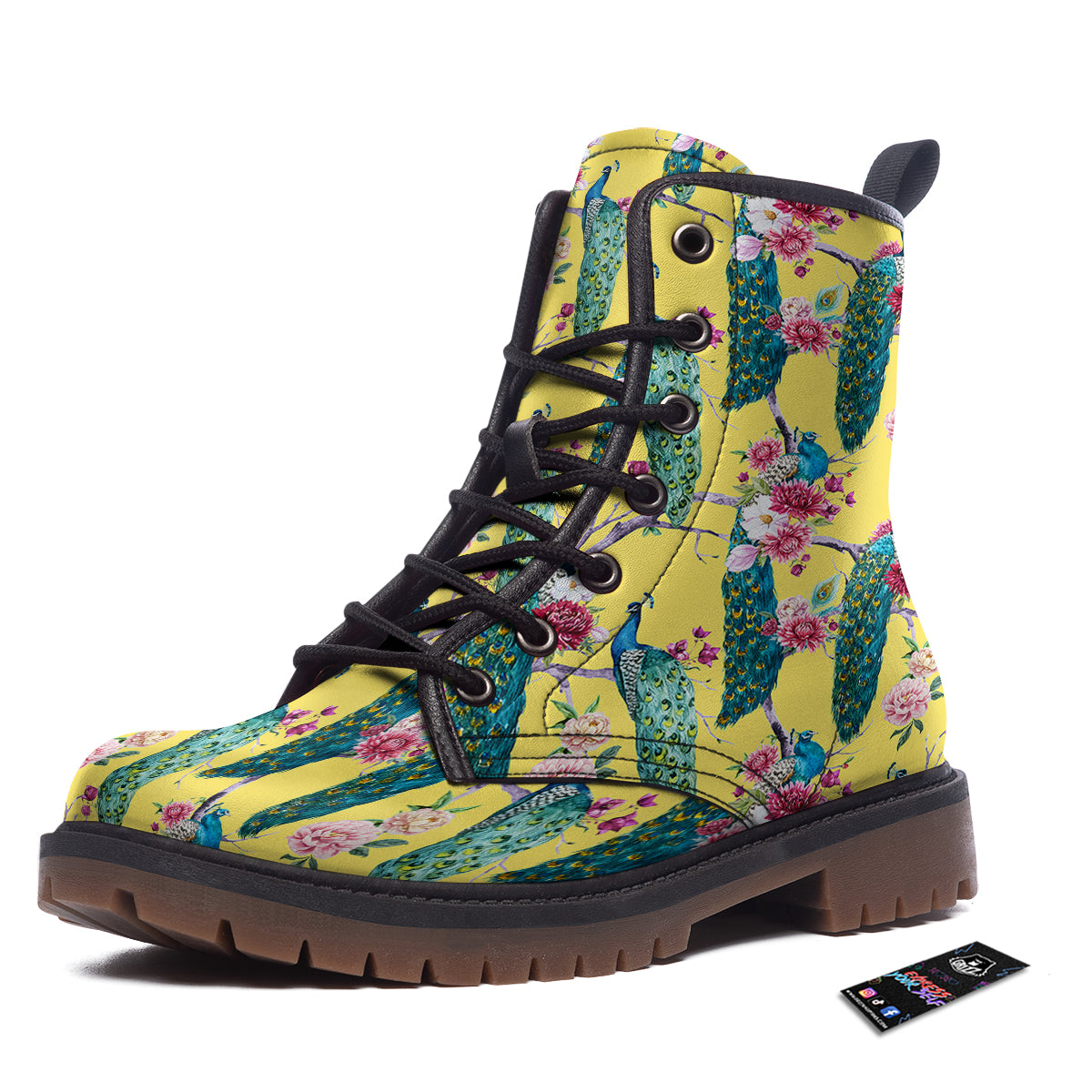 Peacock Vintage Watercolor Print Pattern Work Boots-grizzshop