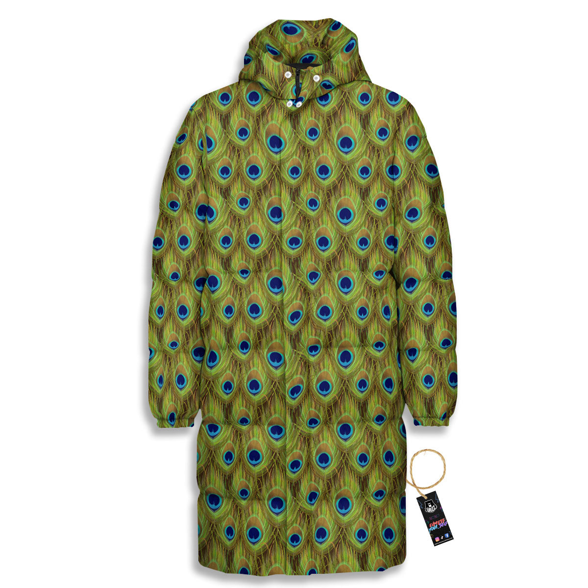 Peacock Feather Boho Print Pattern Long Down Jacket