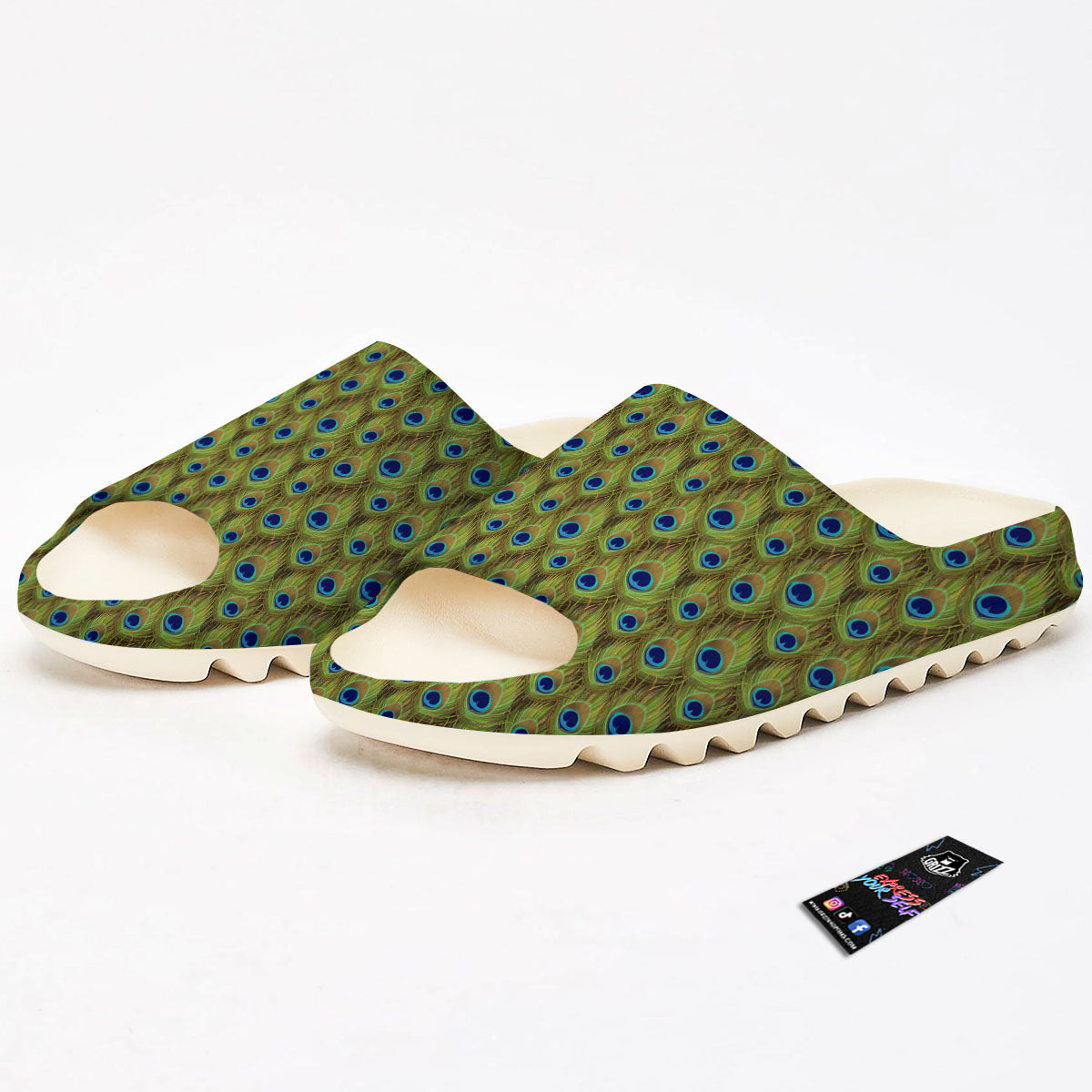 Peacock Feather Boho Print Pattern Sandals-grizzshop
