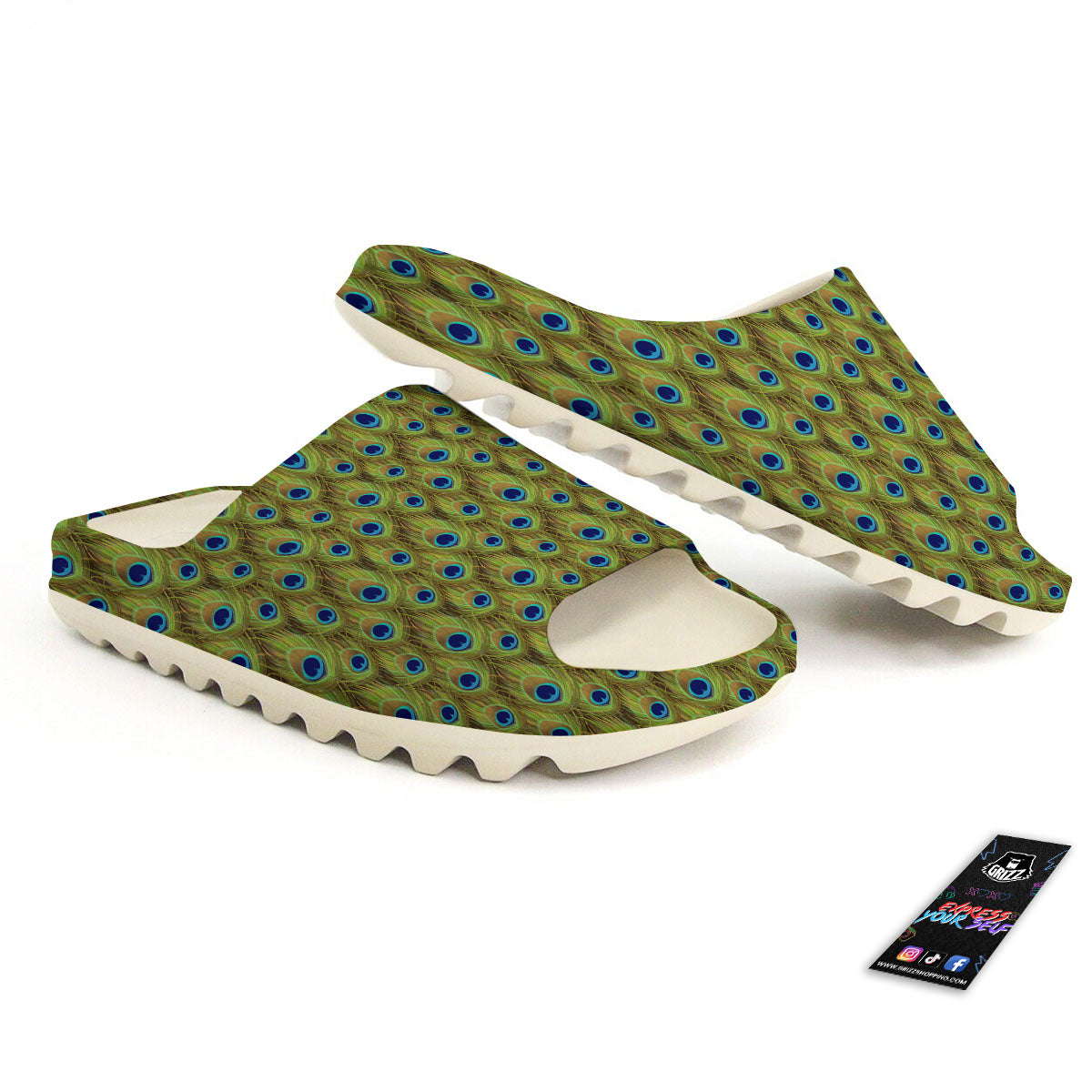 Peacock Feather Boho Print Pattern Sandals-grizzshop