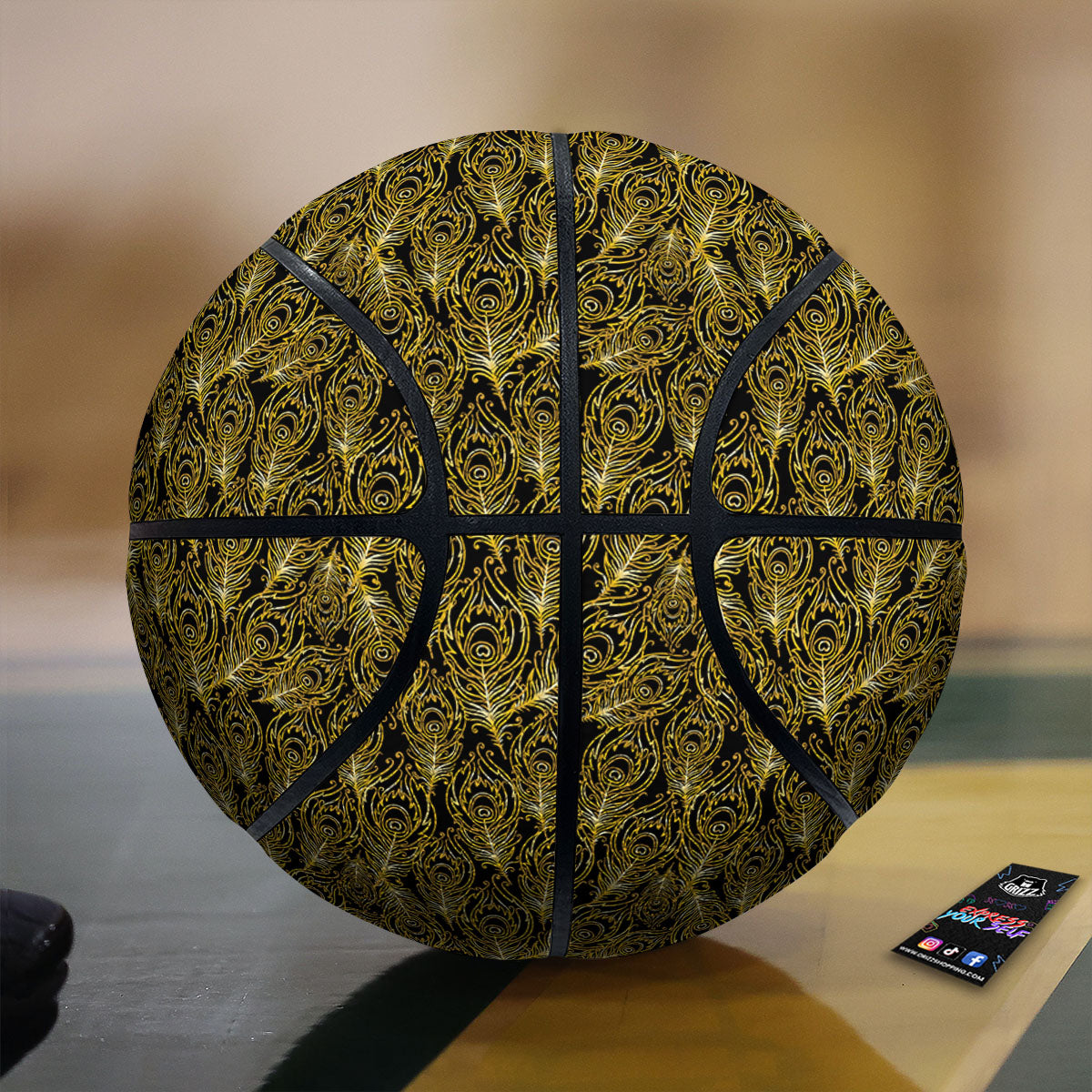 Peacock Feather Gold And Black Print Basketball