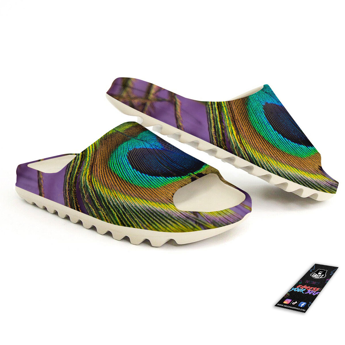 Peacock Feather Purple Bohemian Print Sandals-grizzshop