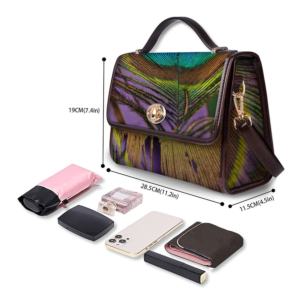 Peacock Feather Purple Bohemian Print Women's Satchel Bag