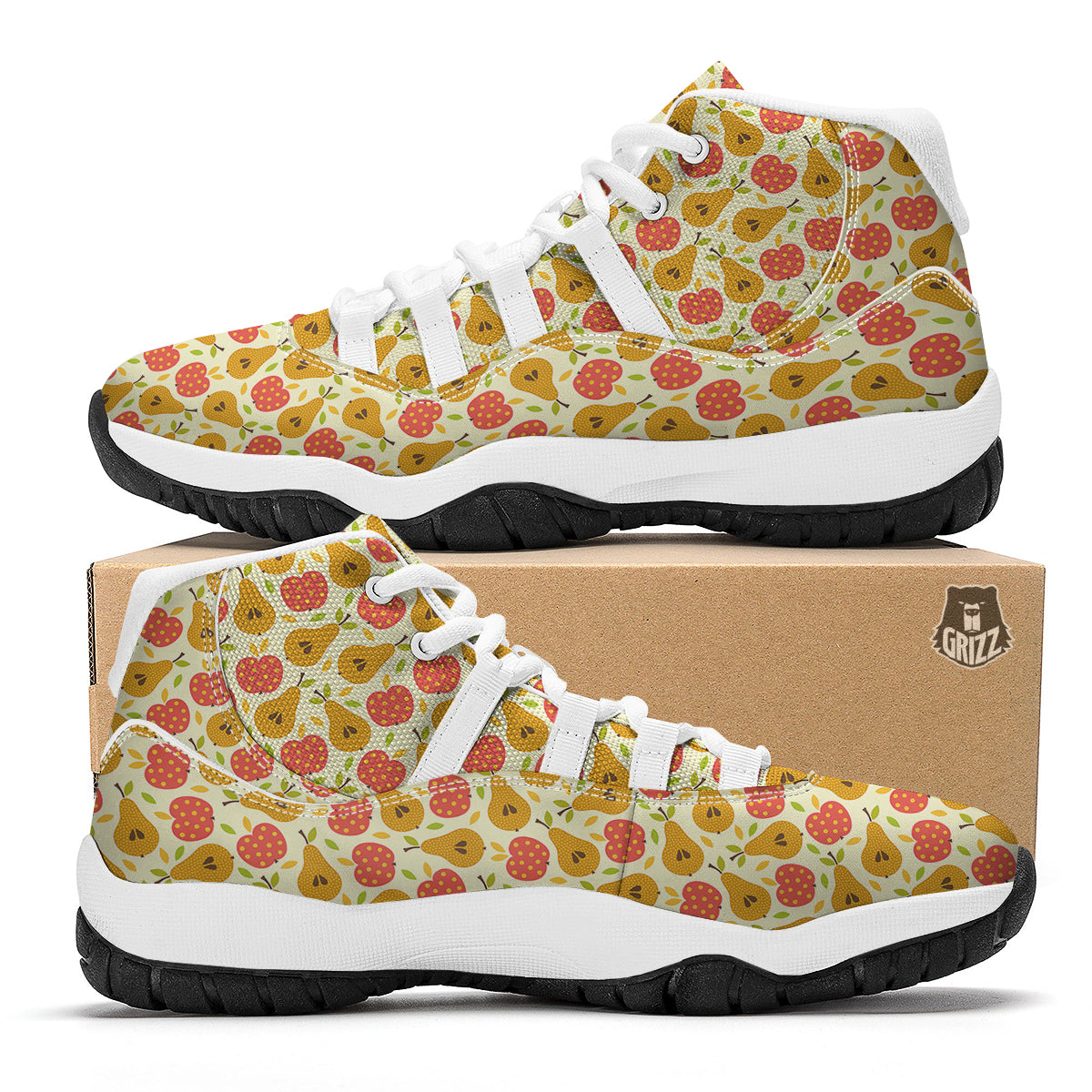 Pear And Apple Dot Print Pattern White Bball Shoes-grizzshop