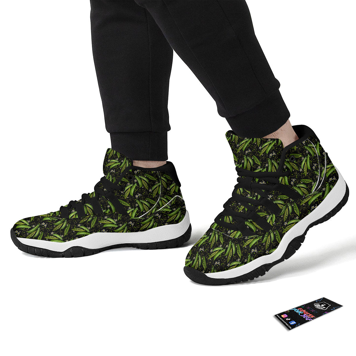 Peas And Daisy Embroidery Print Pattern Black Bball Shoes-grizzshop