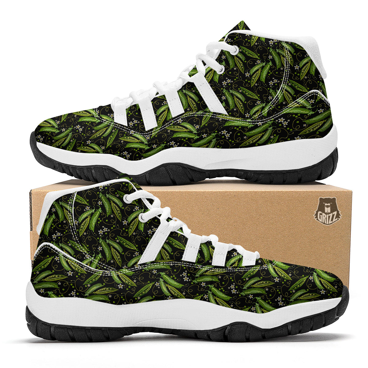 Peas And Daisy Embroidery Print Pattern White Bball Shoes-grizzshop