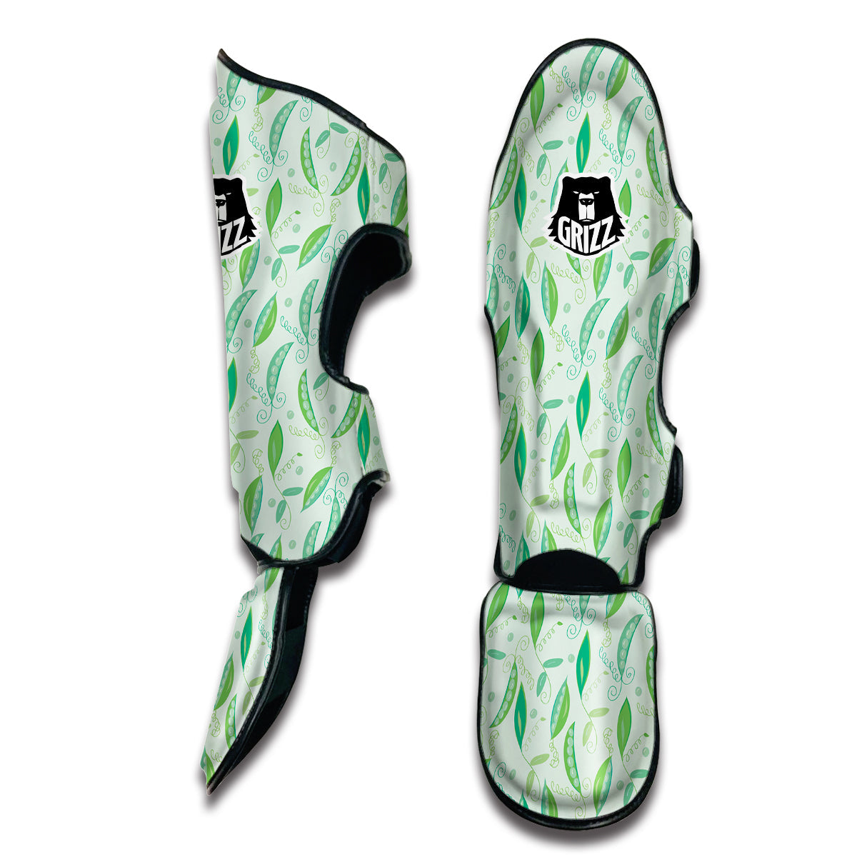 Peas Green Leaf Print Pattern Muay Thai Shin Guards-grizzshop