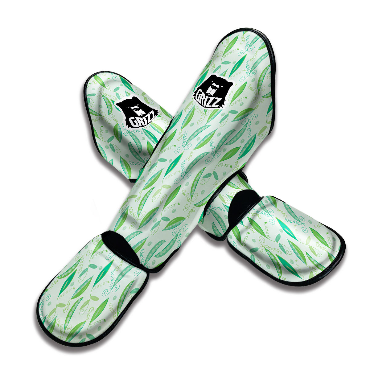 Peas Green Leaf Print Pattern Muay Thai Shin Guards-grizzshop