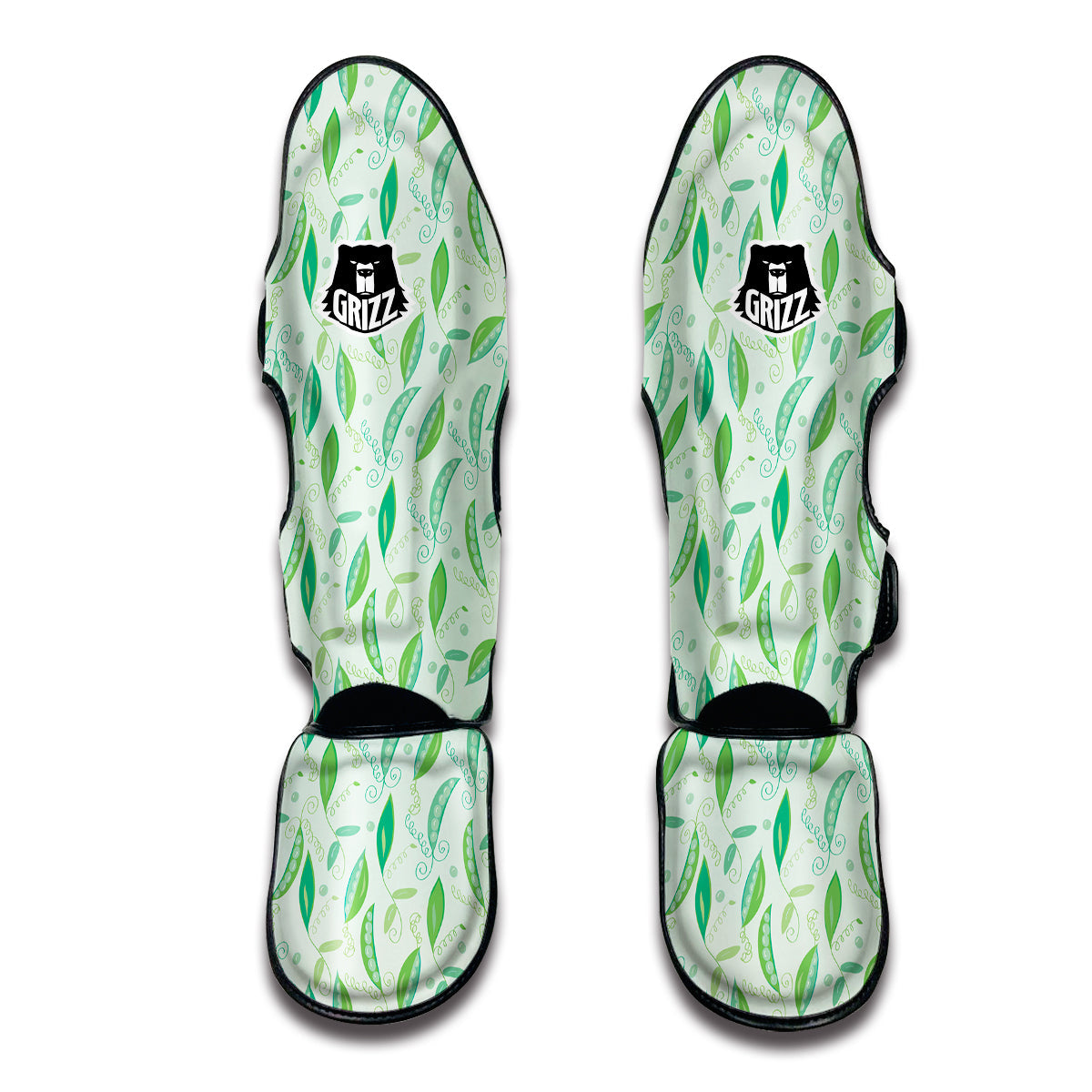 Peas Green Leaf Print Pattern Muay Thai Shin Guards-grizzshop