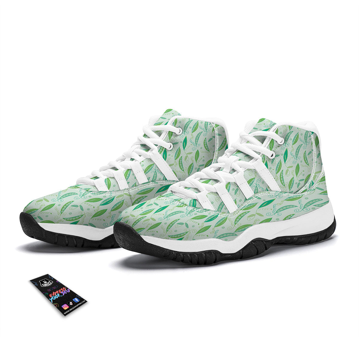 Peas Green Leaf Print Pattern White Bball Shoes-grizzshop