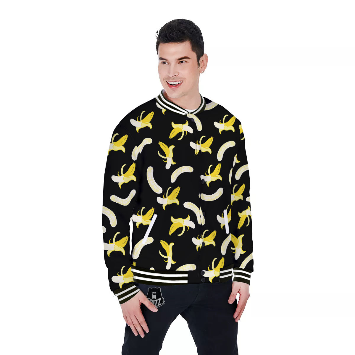Peeled Banana Print Pattern Baseball Jacket-grizzshop