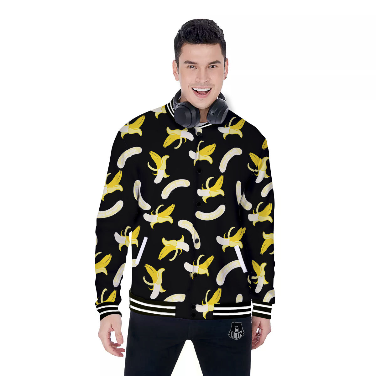 Peeled Banana Print Pattern Baseball Jacket-grizzshop