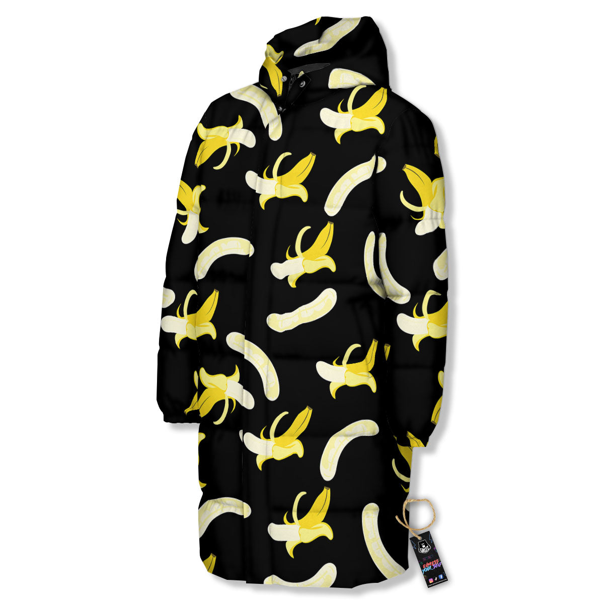 Peeled Banana Print Pattern Long Down Jacket-grizzshop