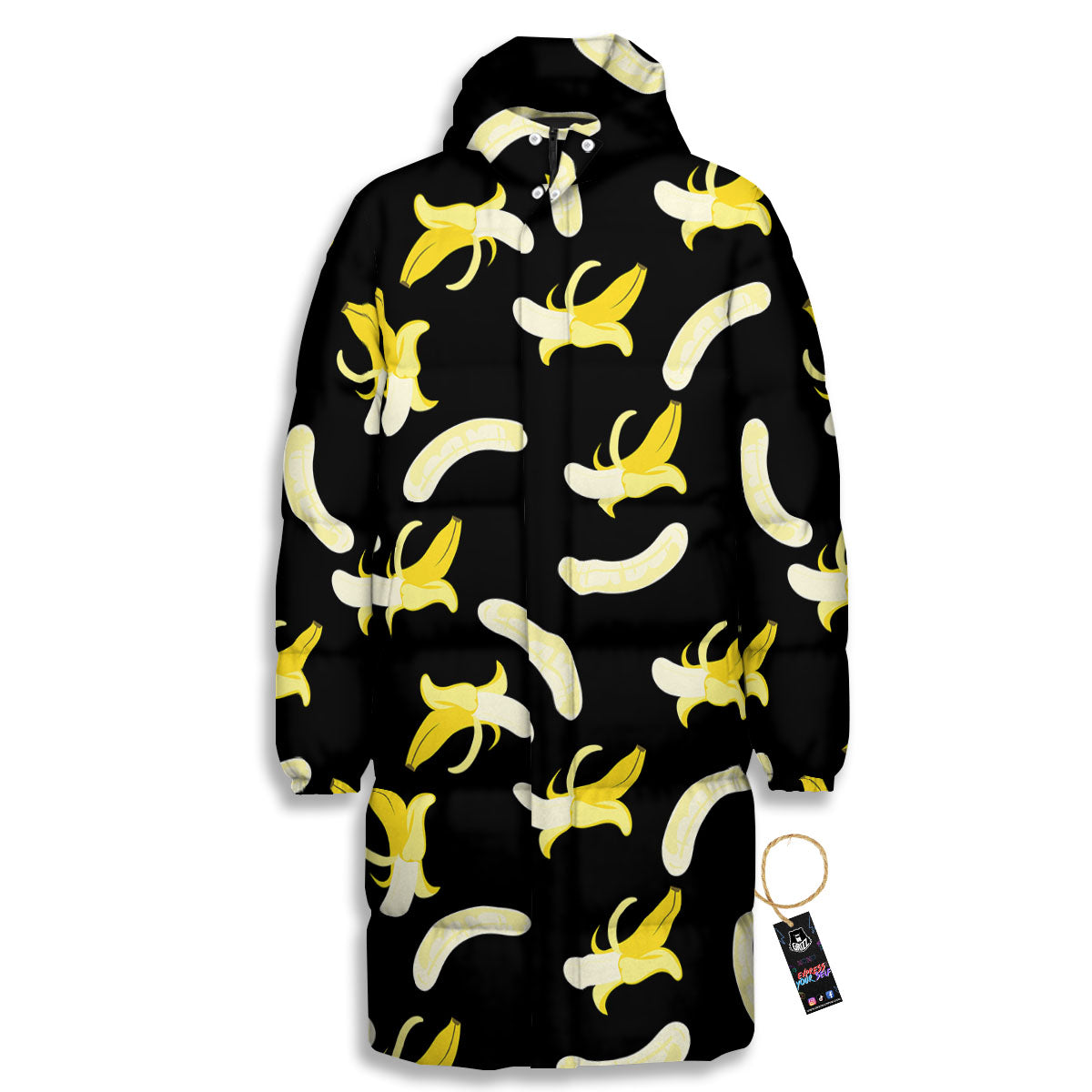 Peeled Banana Print Pattern Long Down Jacket-grizzshop