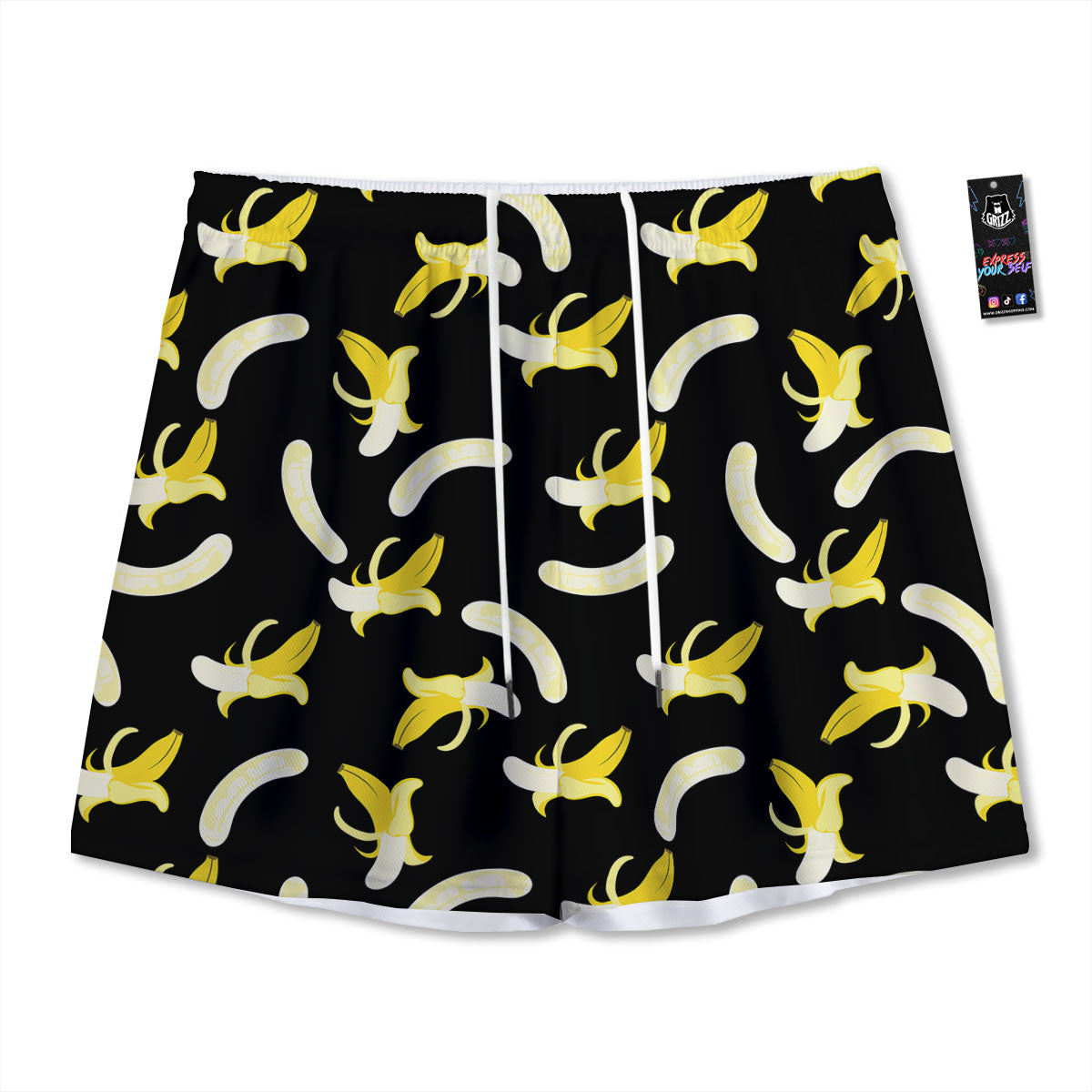 Peeled  Banana Print Pattern Mesh Shorts