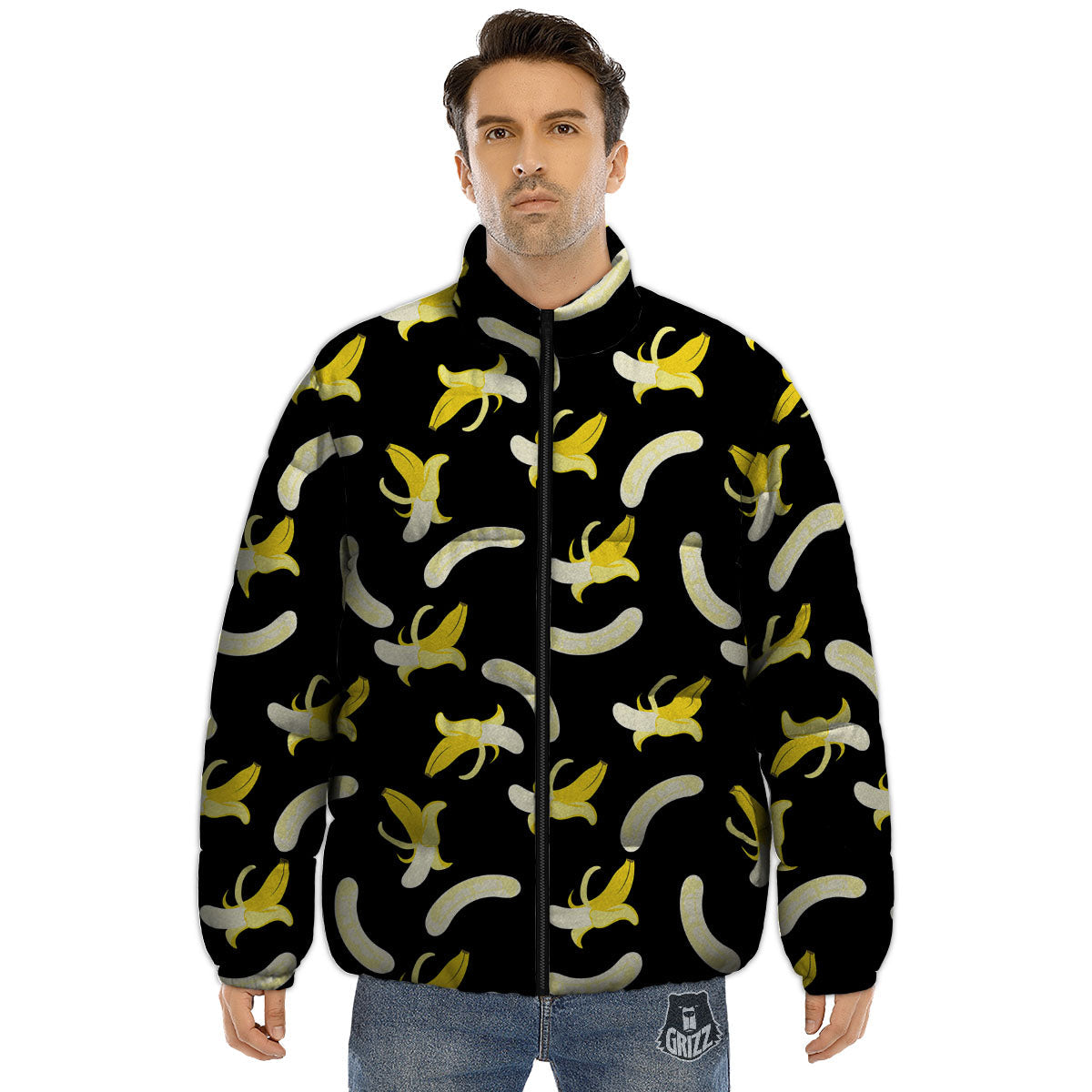 Peeled Banana Print Pattern Puffer Jacket-grizzshop
