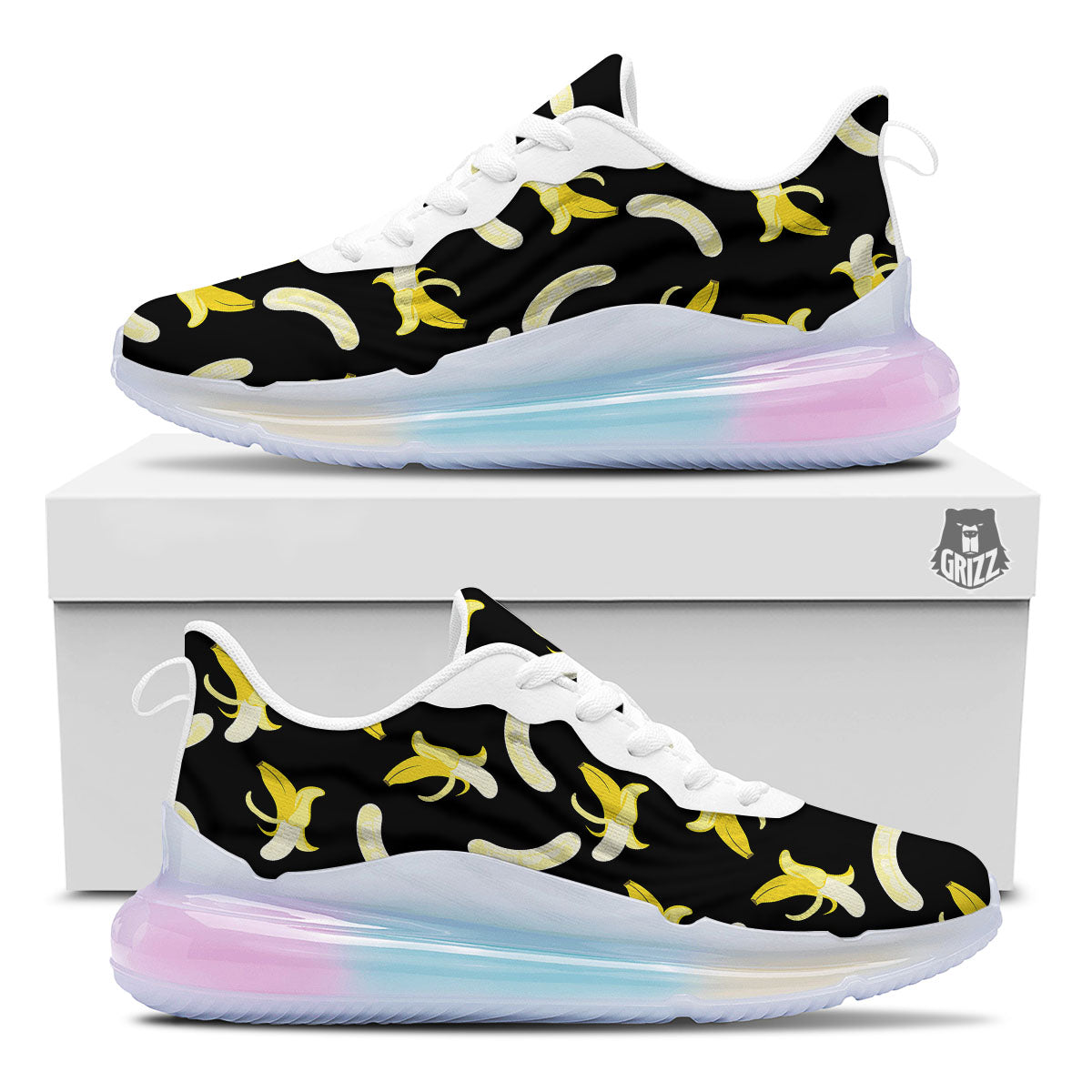 Peeled Banana Print Pattern Running Sneakers-grizzshop