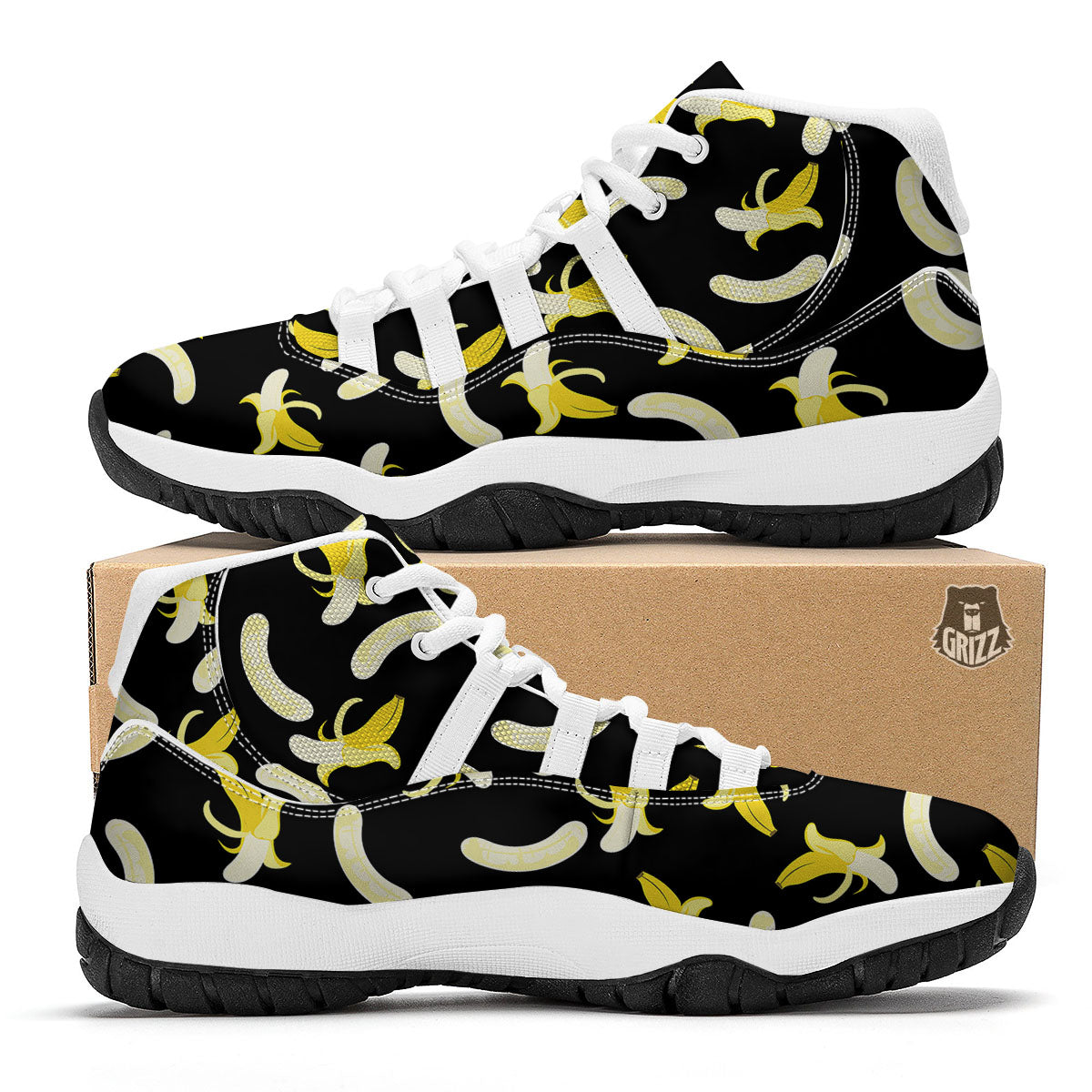 Peeled Banana Print Pattern White Bball Shoes-grizzshop